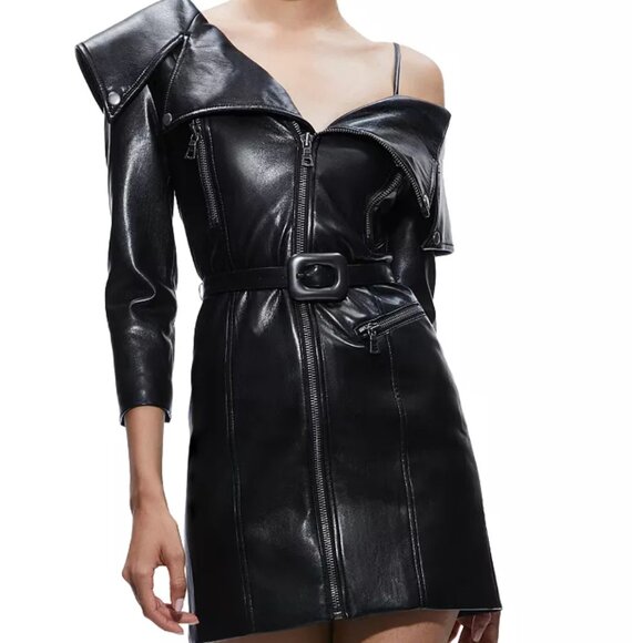 Alice + Olivia Dresses & Skirts - Alice and Olivia Miara Faux Leather Asymmetric Moto Dress Size 6